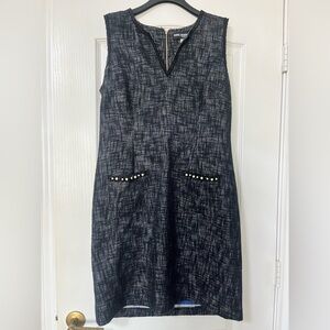 Karl Lagerfeld Black Tweed Mini Dress with Pearl Pocket Trim
